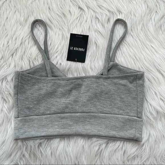 NWT Forever 21 Cropped Bra Ruched Front Grey Spaghetti Strap Comfy Small - Picture 4 of 10